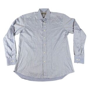 Etro Milano Mens Striped Button Down Shirt Blue White Made in Italy Size 42 16.5